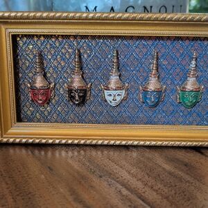 Multicolor Mask Wall Art with Gold Frame